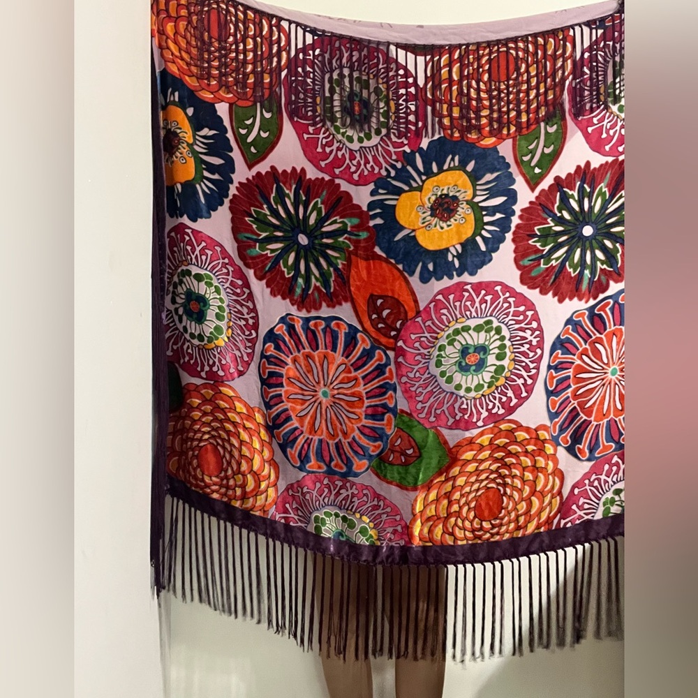 Vintage Silk velvet floral Shawl Scarf Wrap - Picture 3 of 9